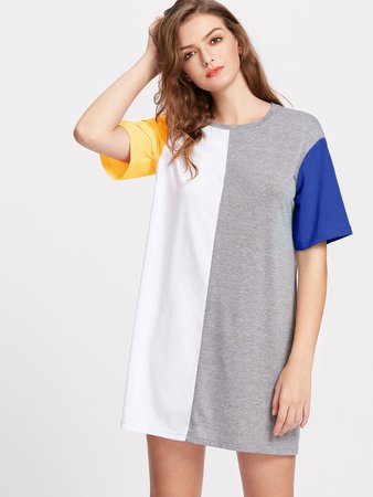 Color Block Cut And Sew Tee Dress