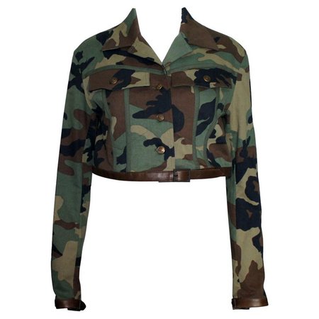 Christian Dior by John Galliano Camouflage Leather Cropped Military-Style Jacket For Sale at 1stdibs