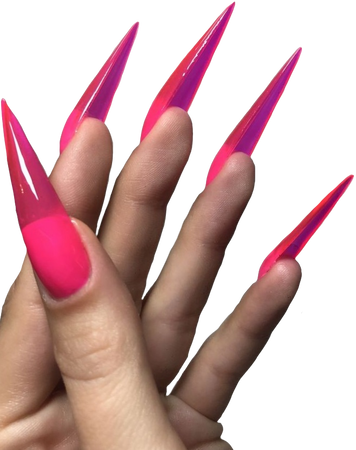neon pink long stiletto jelly nails