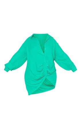 Plus Green Textured Gathered Shirt Dress | PrettyLittleThing USA