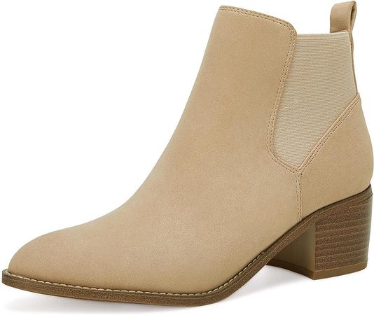 Amazon.com: Womens Pointed Toe Ankle Boots Chunky Block Stacked Mid Heel Side Zipper Elastic Comfort Winter Booties Nude Shoes : Clothing, Shoes & Jewelry