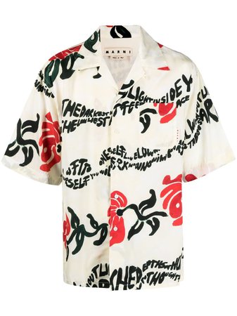 Shop Marni written floral-print bowling shirt with Express Delivery - Farfetch