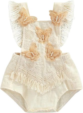Amazon.com: Engofs Newborn Baby Girl Lace Tassel Romper Boho Clothes Floral Princess Dress 1st Birthday Photoshoot Cake Smash Outfit Beige 0-6 Months: Clothing, Shoes & Jewelry