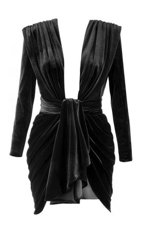 Clothing : Structured Dresses : 'Pascale' Aqua Draped Velvet Mini Dress