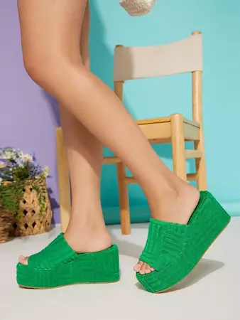 SHEIN Haute Open Toe One Band Wedge Slide Sandals | SHEIN USA