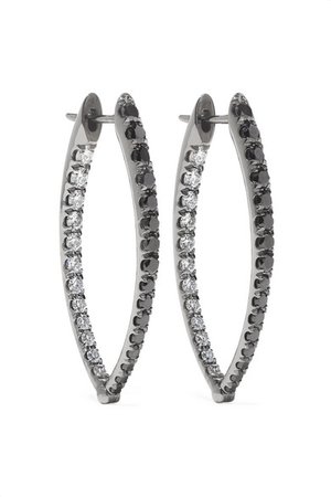 Melissa Kaye | Cristina medium 18-karat blackened white gold diamond earrings | NET-A-PORTER.COM