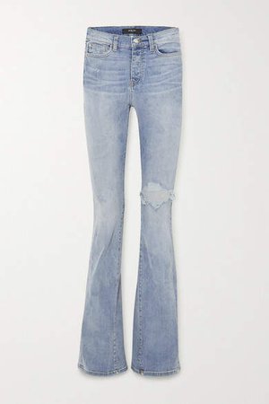 Distressed Stretch-denim High-rise Flared Jeans - Blue