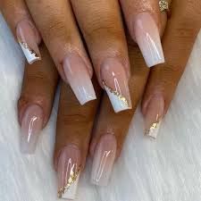coffin white and gold nails - Google Search