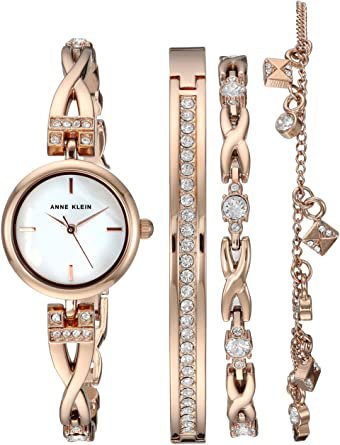Amazon.com: Anne Klein Women's Swarovski Crystal Accented Rose Gold-Tone Watch and Bracelet Set: Clothing