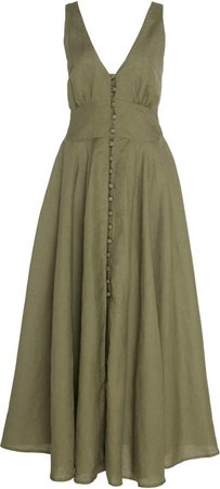 Angela Buckle-Detailed Linen Maxi Dress