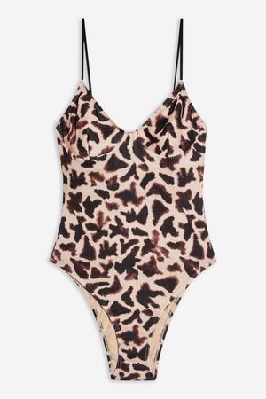 Giraffe Print Ribbed Swimsuit - Clothing- Topshop USA