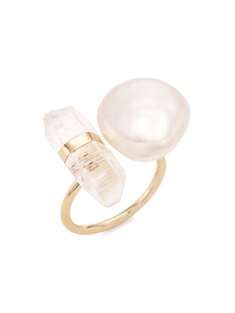 Jia Jia Ocean 14K Gold, Freshwater Pearl & Crystal Quartz Floating Ring