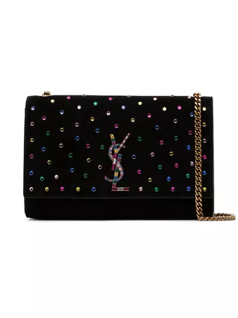 Saint Laurent Black Kate jewel studded suede bag $2,450 - Shop AW18 Online - Fast Delivery, Price