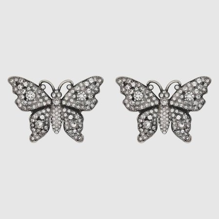 Crystal studded butterfly earrings with aged palladium finish