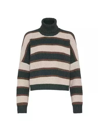 Shop Brunello Cucinelli Cashmere Feather Yarn Turtleneck Sweater With Dazzling Stripes | Saks Fifth Avenue