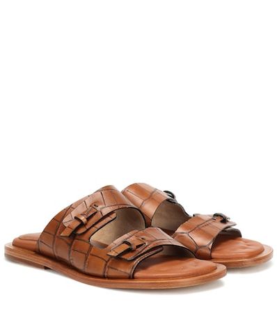 Croc-effect leather sandals