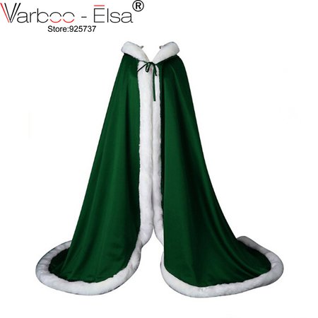 Long Emerald Green Cape with White Fur
