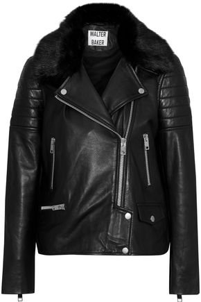 Ruby faux fur-trimmed leather biker jacket | W118 by WALTER BAKER | Sale up to 70% off | THE OUTNET