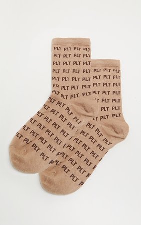 Plt Light Brown Mono Ankle Socks | PrettyLittleThing USA