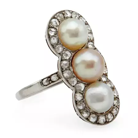 Edwardian Pearl and Diamond Platinum Ring For Sale at 1stDibs