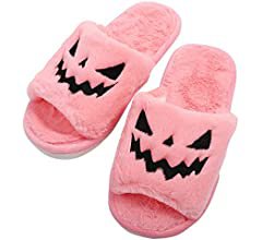 Amazon.com | Halloween Jack O Lantern Pumpkin Slippers Soft Plush Cozy Open Toe Women Indoor or Outdoor Fuzzy Slippers Gifts For Girls Ladies Women | Shoes