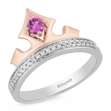 Enchanted Disney Fine Jewelry Womens 1/10 CT. T.W. Lab Created Pink Sapphire 14K Rose Gold Over Silver Round Disney Princess Cocktail Ring - JCPenney