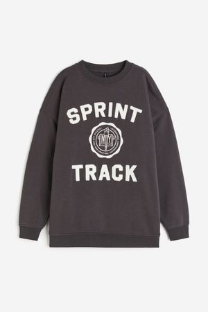 Oversized Sweatshirt with Motif - Dark gray/Sprint Track - Ladies | H&M US