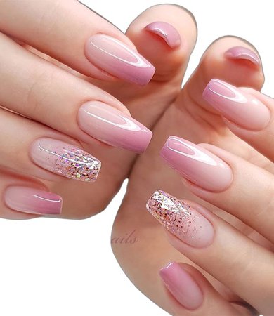 ombre dusty pink glitter nails
