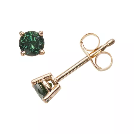 14k Gold 1/3-ct. T.W. Round-Cut Green Diamond Stud Earrings