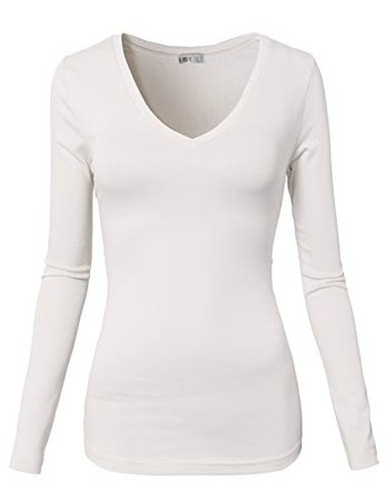 H2H Womens Casual Slim Fit T-Shirts Long Sleeve V Neck/Crew Neck Cotton Top at Amazon Women’s Clothing store: