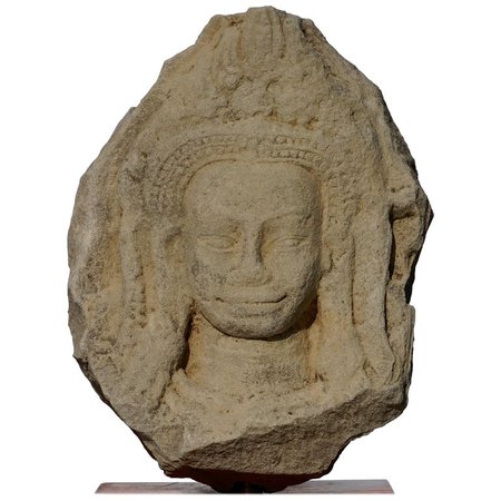 12th Century Khmer Sandstone Buddha Apsara Head For Sale at 1stdibs