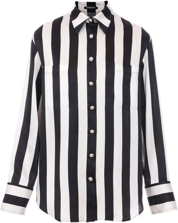 Balmain Striped Silk-Satin Button-Front Shirt Size: 36