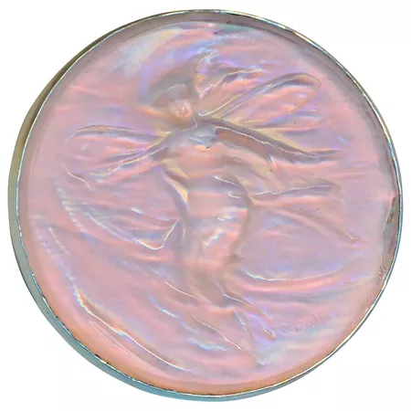 Button--Rare Gabriel Stalin Art Nouveau Satin Glass Nymph in Sterling : R C Larner | Ruby Lane