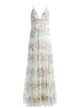 Karolina Smocked Waist Tiered Maxi Dress In Fleur Off White/multi | Alice And Olivia
