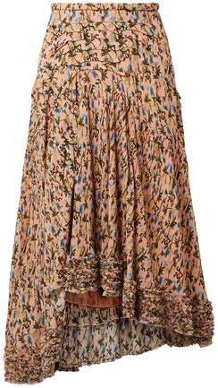 Asymmetric Printed Crepe Midi Skirt
