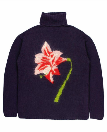 blue flower orchid knitted sweater vintage