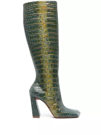 Amina Muaddi Marine 95mm crocodile-effect knee-high Boots - Farfetch