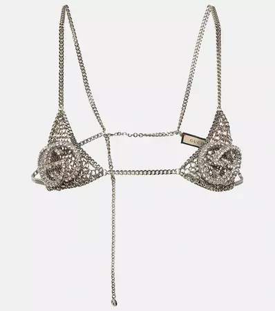 Interlocking G Embellished Chain Bra in Silver - Gucci | Mytheresa