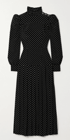 Alessandra Rich Pleated Polka-Dot Midi Dress in Black — UFO No More