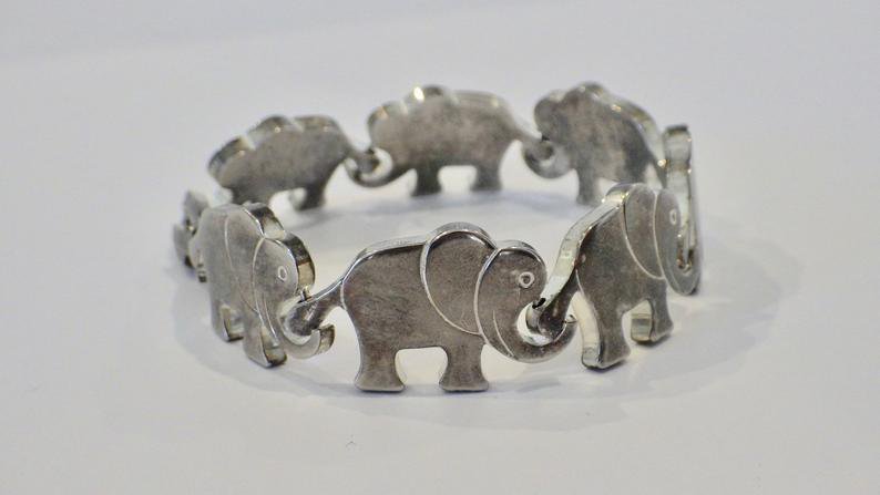 Vintage Sterling Silver Linked Elephant Bracelet Silver | Etsy