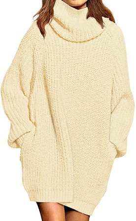 Pink Queen Women's Loose Turtleneck Oversize Long Pullover Sweater Dress Coffee M at Amazon Women’s Clothing store