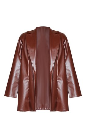 Chocolate Longline Lapel Detail Faux Leather Blazer | PrettyLittleThing USA