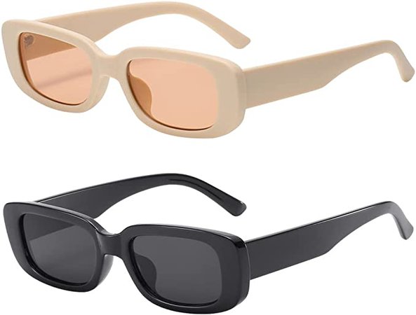 Amazon.com: Dollger Trendy Rectangle Sunglasses For Women Men Trendy Retro Rectangular Beige Shades sunglasses Beige and black : Clothing, Shoes & Jewelry