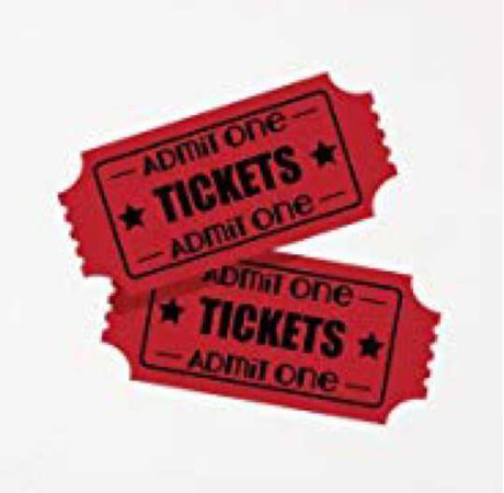two red admit one ticket stubs