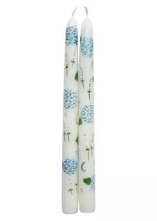 Ivory Evening Hydrangeas Hand-Painted Taper Candles, Set of Two | Over The Moon