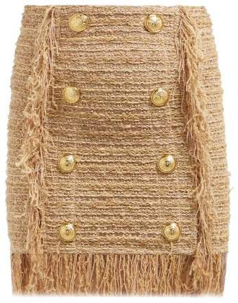 Fringed Tweed Mini Skirt - Womens - Beige