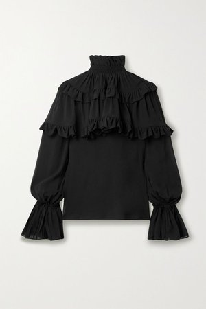 Black Ruffled tiered silk-chiffon blouse | SAINT LAURENT | NET-A-PORTER
