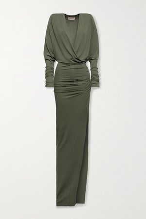 Army green Ruched stretch-jersey gown | Alexandre Vauthier | NET-A-PORTER