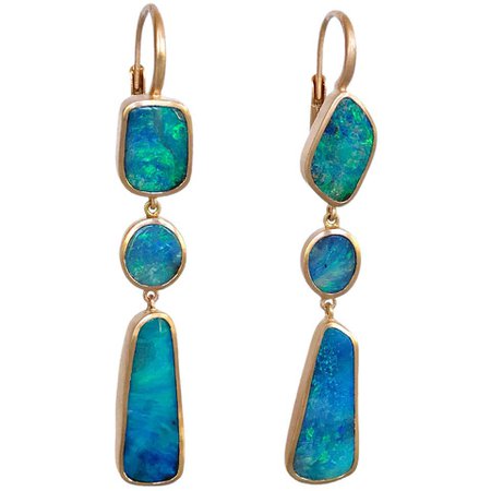 Dalben Australian Boulder Opal Light Blue Rose Gold Dangle Earrings For Sale at 1stdibs