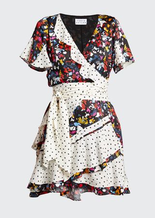 Tanya Taylor Bianka Mixed-Print Ruffle Wrap Dress - Bergdorf Goodman